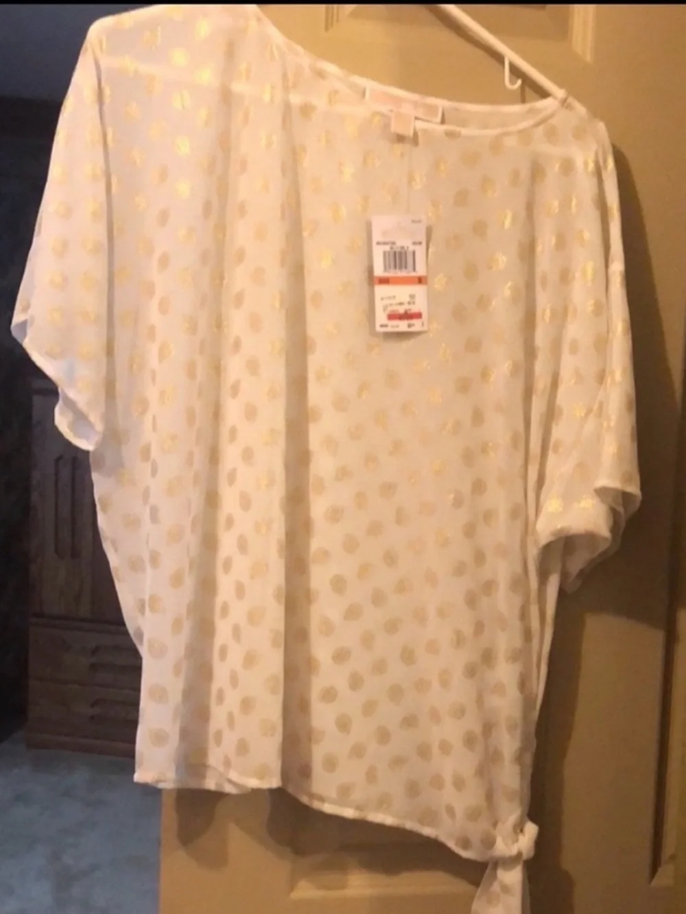 Michael Kors Cream Short-Sleeve Top with Gold Paisley Dot Print